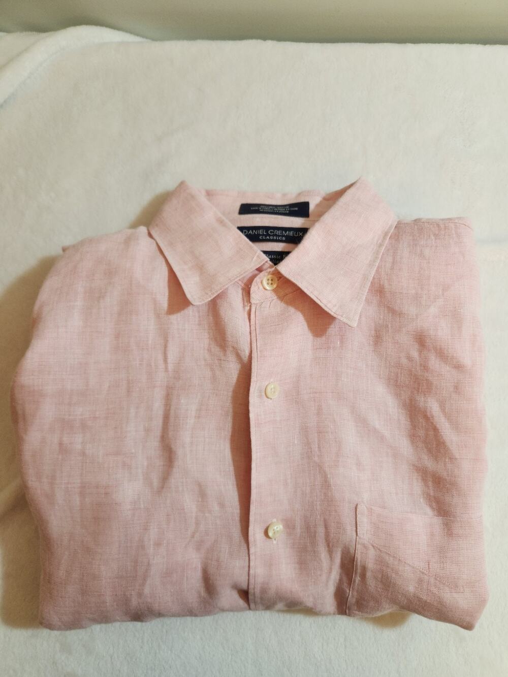 Daniel Cremieux 100% Linen Shirt Mens Medium Pink Long Sleeve Classic Boho